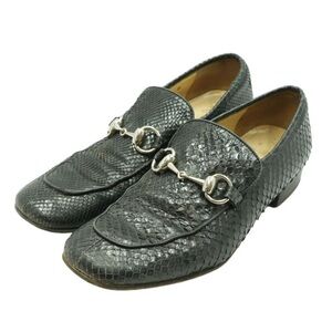 Gucci Black Embossed Snakeskin Horsebit Loafers